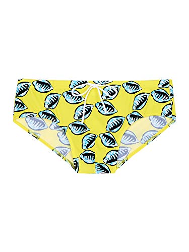 HOM Herren Mahdi Swim Mini Briefs Schwimm-Slips, Bedruckt mit Muschel, Türkis und Weiß, gelber Hintergrund, 48 von HOM