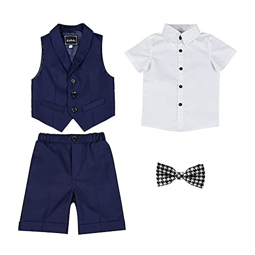 HONGBI Kinder Junge Anzug Sommer Hochzeit Anzüge Weste Kurzarm Hemd Kurze Hose Fliege Kinderanzug Festlich Outfit Gentleman Party Taufe Anzug Sommer Bekleidungssets für Kinder 2-12 Jahre von HONGBI