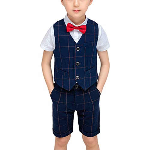 HONGBI Kinder Junge Anzug Sommer Hochzeit Anzüge Weste Kurzarm Hemd Kurze Hose Fliege Kinderanzug Festlich Outfit Gentleman Party Taufe Anzug Sommer Bekleidungssets für Kinder 2-12 Jahre von HONGBI