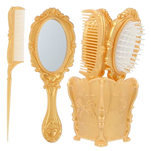 HONITANO 5stücke Vintage Kosmetikspiegel Set Teiligem Entwirrungs-haarbürsten-set Und Aufbewahrungshalter Für Make-up Schmuck Und Büromaterialien Goldfarbenes Design Für Jeden HONITANO 5stücke Vintage Kosmetikspiegel Set Teiligem Entwirrungs-haarbürsten-set Und Aufbewahrungshalter Für Make-up Schmuck Und Büromaterialien Goldfarbenes Design Für Jeden von HONITANO