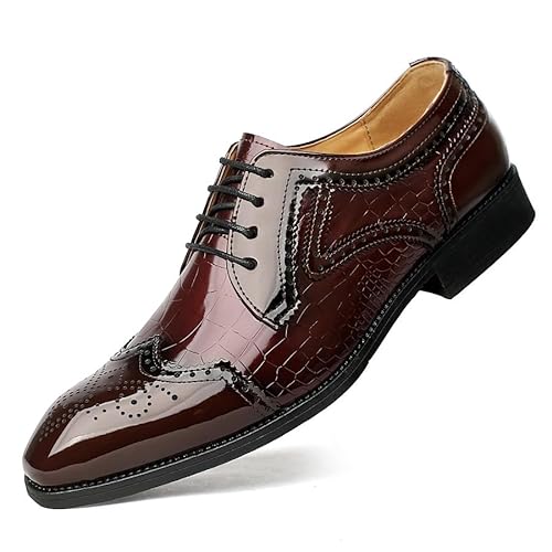 HOOENG Formale Schuhe for Herren, for Schnüren, quadratische Zehenpartie, PU-Leder, Brogue, geprägte Flügelspitzen, Derby-Schuhe, rutschfeste Gummisohle, beständig, rutschfest, klassisch (Color : rot von HOOENG