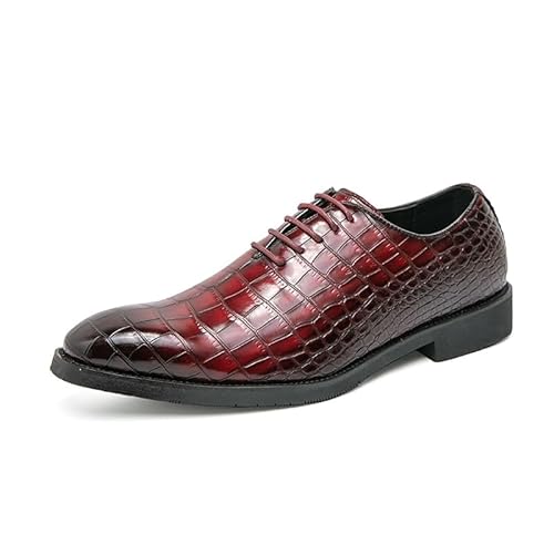 HOOENG Formelle Oxford-Schuhe for Herren for Hineinschlüpfen, runde, brünierte Zehenpartie, Blockmuster, veganes Leder, niedriger Schaft, Blockabsatz, rutschfest, lässig (Color : Red Wine, Size : 43 von HOOENG