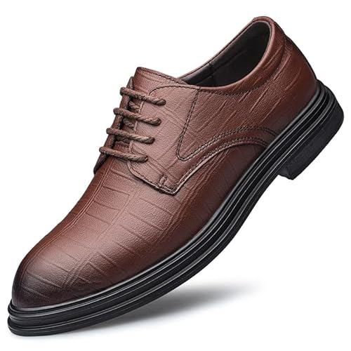 HOOENG Formelle Oxford-Schuhe for Männer mit Schnürung, runde Zehenpartie, Kariertes Leder, Derby-Schuhe mit Gummisohle, Blockabsatz, niedrige Oberseite, rutschfest(Color:Braun,Size:39 EU) von HOOENG