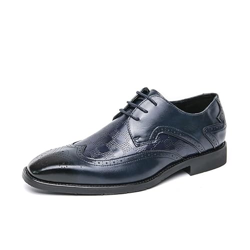 HOOENG Oxford-Schuhe for Herren, Schnürung, quadratisch, brüniert, Brogue, geprägte Flügelspitzen, Derby-Schuhe, rutschfest, Blockabsatz, Anti-Rutsch-Party (Color : Blau, Size : 43 EU) von HOOENG