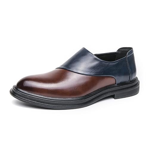 HOOENG Oxford-Schuhe for Herren, for Hineinschlüpfen, Spitze, brünierte Zehenpartie, zweifarbiges PU-Leder, rutschfeste Gummisohle, niedrige Oberseite, rutschfest, rutschfest (Color : Brown Blue, SI von HOOENG