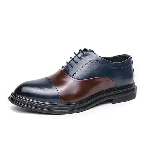 HOOENG Oxford-Schuhe for Herren, for Schnüren, Spitze, brünierte Zehenpartie, zweifarbig, PU-Leder, Oxford-Schuhe, Gummisohle, rutschfest, Low-Top, rutschfest, Blockabsatz, Business (Color : Brown Bl von HOOENG