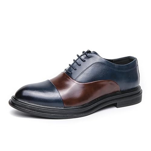 HOOENG Oxford-Schuhe for Herren, for Schnüren, Spitze, brünierte Zehenpartie, zweifarbig, PU-Leder, Oxford-Schuhe, Gummisohle, rutschfest, Low-Top, rutschfest, Blockabsatz, Business (Color : Brown Bl von HOOENG