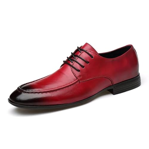 HOOENG Oxford-Schuhe for Herren, for Schnüren, spitz, brüniert, mit Schürze, Zehen, Leder, Derby-Schuhe, Gummisohle, rutschfest, rutschfest, Party (Color : rot, Size : 35 EU) von HOOENG