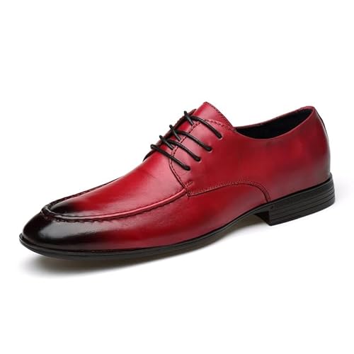 HOOENG Oxford-Schuhe for Herren, for Schnüren, spitz, brüniert, mit Schürze, Zehen, Leder, Derby-Schuhe, Gummisohle, rutschfest, rutschfest, Party (Color : rot, Size : 40 EU) von HOOENG