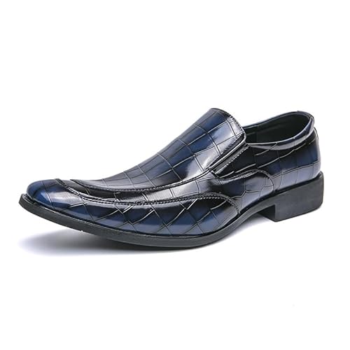 HOOENG Oxford-Schuhe for Herren for Hineinschlüpfen, quadratisch, brünierte Zehenschürze, Zehenblockmuster, Blockabsatz, rutschfest, niedrige Oberseite, Gummisohle, lässig (Color : Blau, Size : 42 E von HOOENG