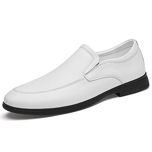 HOOENG Schuhe Kleid Oxford for Männer Slip-On Runde Zehen Vegane Lederschürze Zehenbeständig rutschfest rutschfest Low Top Gummisohle Outdoor (Color : Weiß, Size : 39 EU) von HOOENG