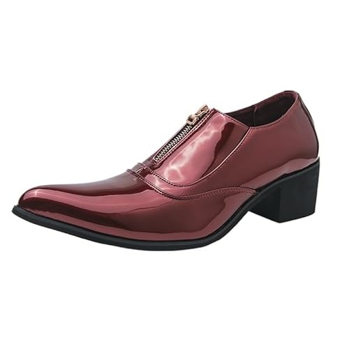 HOOENG Schuhe Kleid Oxford for Männer Slip On Spitz Zehen Lackleder mit Reißverschluss Hoher Absatz rutschfest Rutschfester Blockabsatz Lässig (Color : rot, Size : 38 EU) von HOOENG