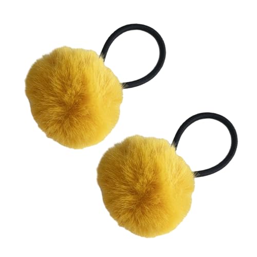 2 Stück Prinzessin Bunte Haargummi Pelzball Pferdeschwanzhalter Bezaubernder Y2K Pelzball Haargummi Haarseil Mädchen Haarschmuck Pompoms von HOOLRZI