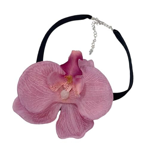 HOOLRZI Blumen-Halsband, Phalaenopsis-Blüten-Halskette, Simulationsblumen-Halskette, Damen- und Mädchen-Schlüsselbeinkette, auffälliges Halsband-Zubehör von HOOLRZI