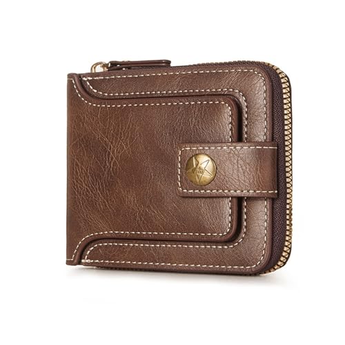 HOOLRZI Brieftasche Vintage Bifold Wallet ID Kreditkarte Bankkarte Bargeldhalter Kurze Geldbörse Clutch Multi-Slot-Reißverschluss-Geldbörse für Männer von HOOLRZI