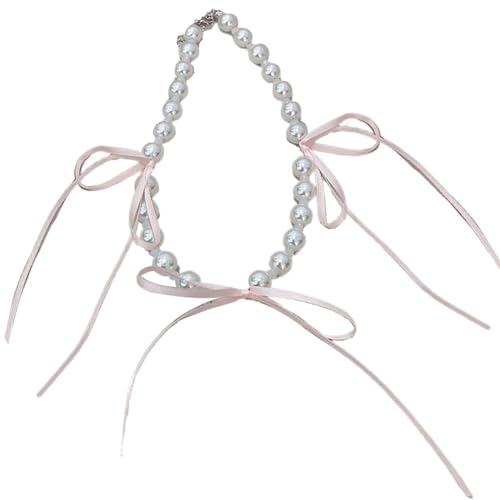 HOOLRZI Halskette mit Schleife, stilvolles Halsketten-Zubehör mit Schleifenband, zierliche Perlenhalskette mit Schleife, Schmuck für die Mode von HOOLRZI
