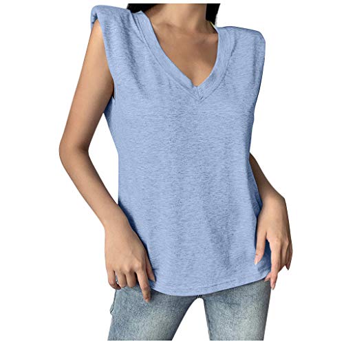 HOOUDO Damen Tops Sommer, festes, ärmelloses T-Shirt mit V-Ausschnitt und lockerer Weste mit Schulterpolstern es Oberteil Damen HOOUDO Damen Tops Sommer, festes, ärmelloses T-Shirt mit V-Ausschnitt und lockerer Weste mit Schulterpolstern es Oberteil Damen von HOOUDO