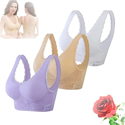 HOPASRISEE Tlopa Tourmaline Bra, Tlopa Tourmaline Shaping Wireless Silky Bra, Comfort Breathable Front Cross Side Buckle Lace (3pcs-C,5XL) von HOPASRISEE