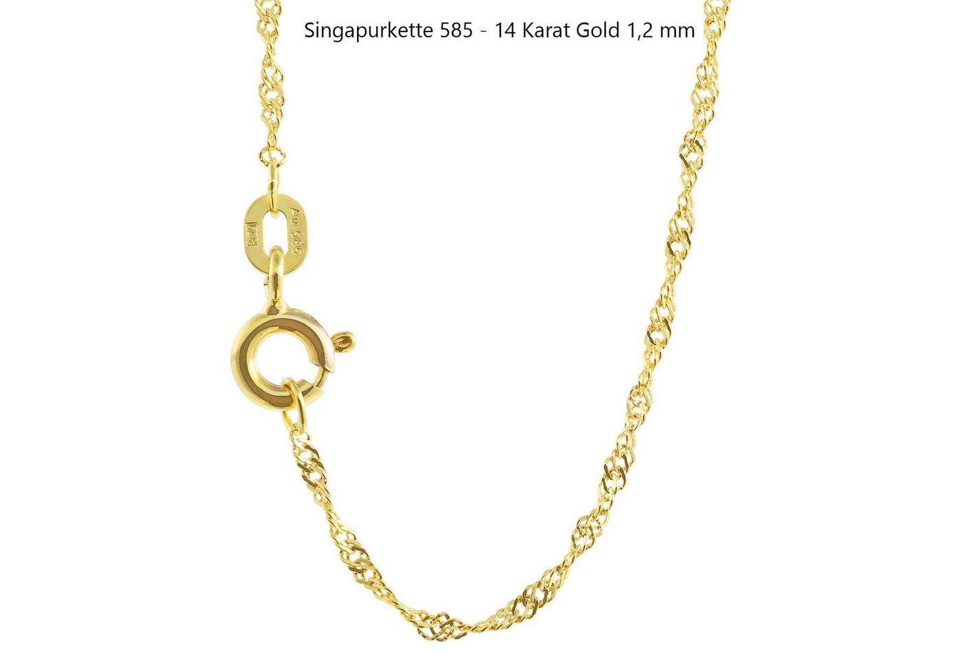 HOPLO Goldkette Goldkette Singapurkette Länge 45cm - Breite 1,2mm - 585-14 Karat Gold von HOPLO