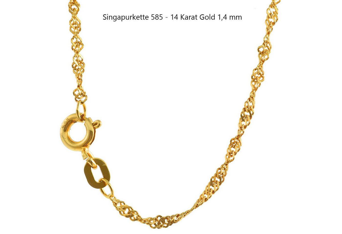 HOPLO Goldkette Goldkette Singapurkette Länge 45cm - Breite 1,4mm - 585-14 Karat Gold von HOPLO