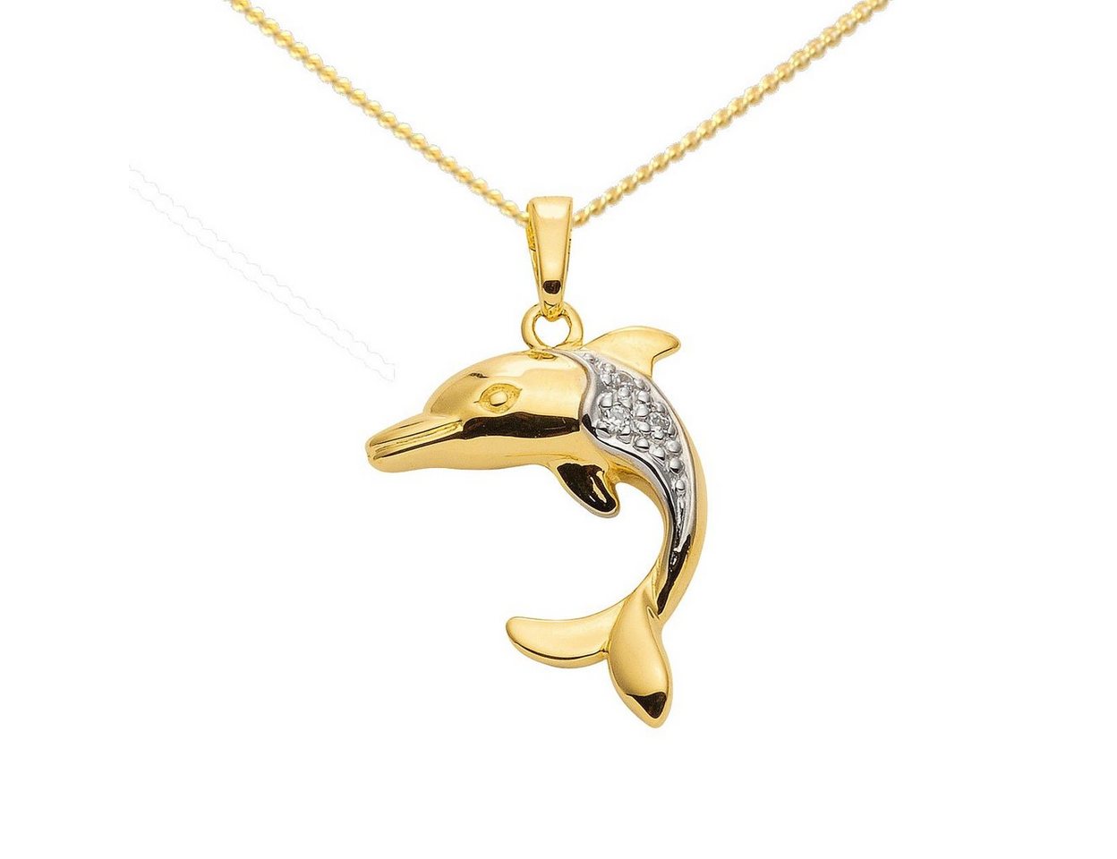 HOPLO Kettenanhänger Anhänger Delfin mit Zirkonia mit Kette 1,1 mm 333-8 Karat Gold 36 cm, Made in Germany von HOPLO