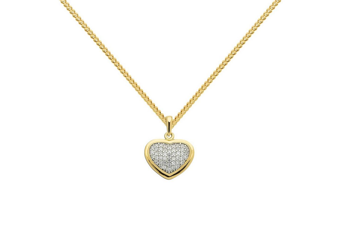 HOPLO Herzanhänger Anhänger Herz mit Zirkonia mit Kette 1,1 mm 333-8 Karat Gold 36 cm, Made in Germany von HOPLO