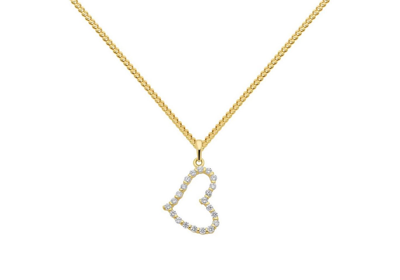 HOPLO Herzanhänger Anhänger Herz mit Zirkonia mit Kette 1,1 mm 333-8 Karat Gold 36 cm, Made in Germany von HOPLO