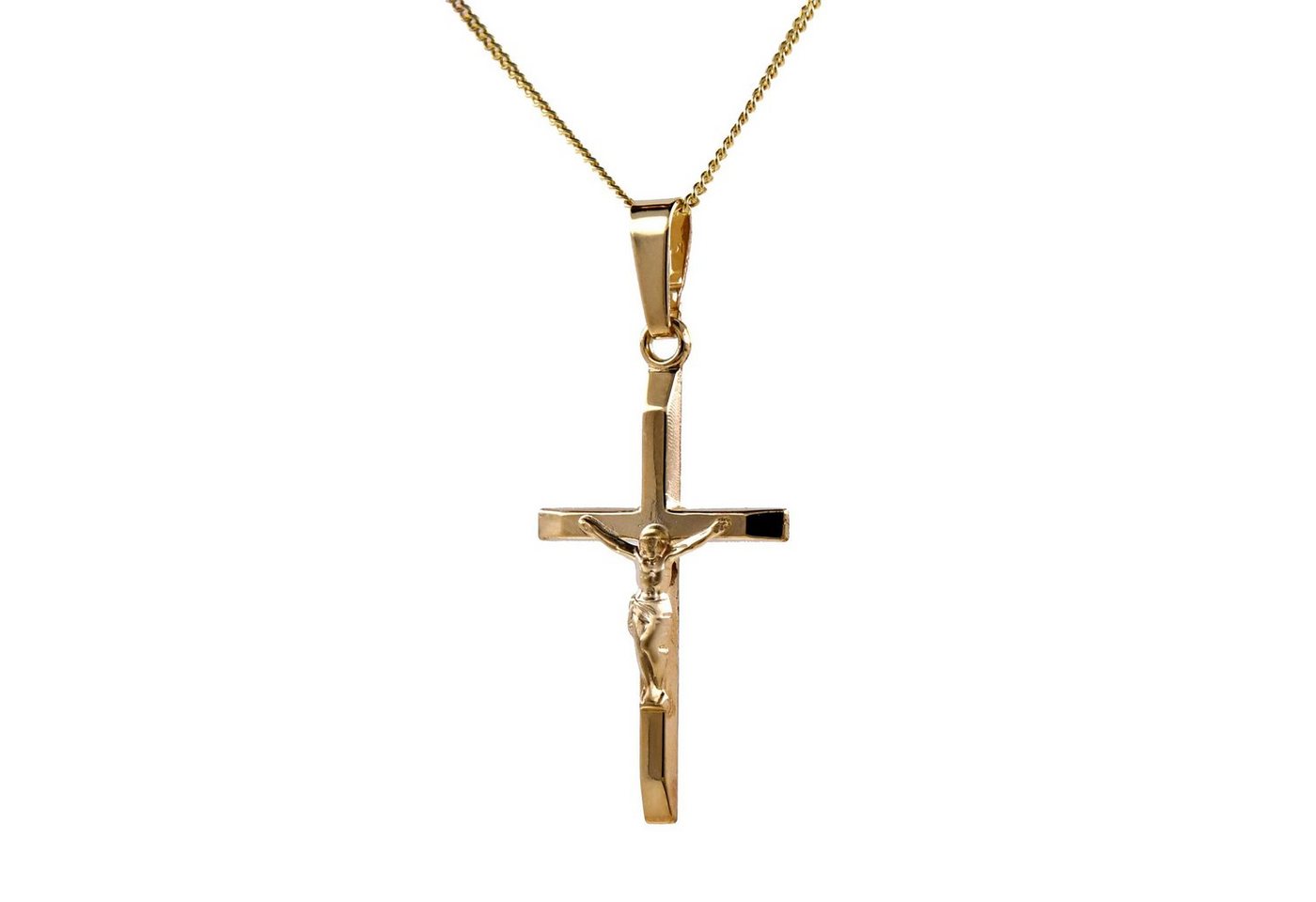 HOPLO Kreuzanhänger Anhänger Kreuz mit Korpus mit Kette 1,1 mm 333-8 Karat Gold, Made in Germany von HOPLO