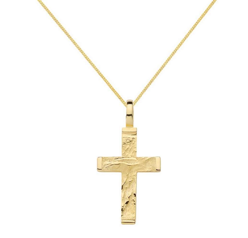 HOPLO Kreuzanhänger Anhänger Kreuz mit massiver Goldkette 1,1 mm 333-8 Karat Gold, Made in Germany von HOPLO