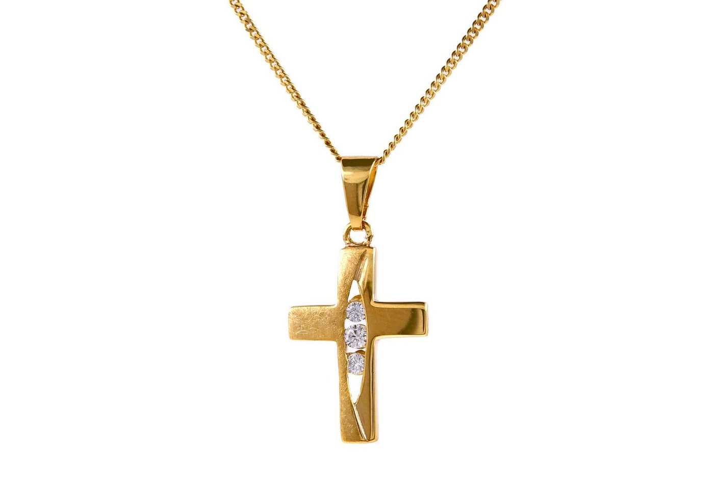 HOPLO Kreuzanhänger Anhänger Kreuz mit weißem Zirkonia mit Kette 1,1 mm 333-8 Karat Gold, Made in Germany von HOPLO