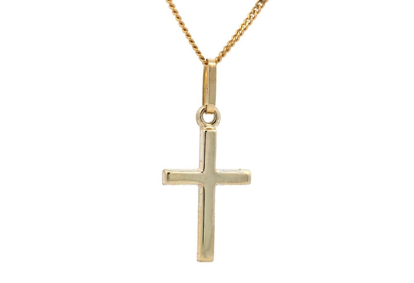 HOPLO Kreuzanhänger Anhänger Kreuz 585 Gold mit massiver Goldkette 1,1 mm, Made in Germany von HOPLO