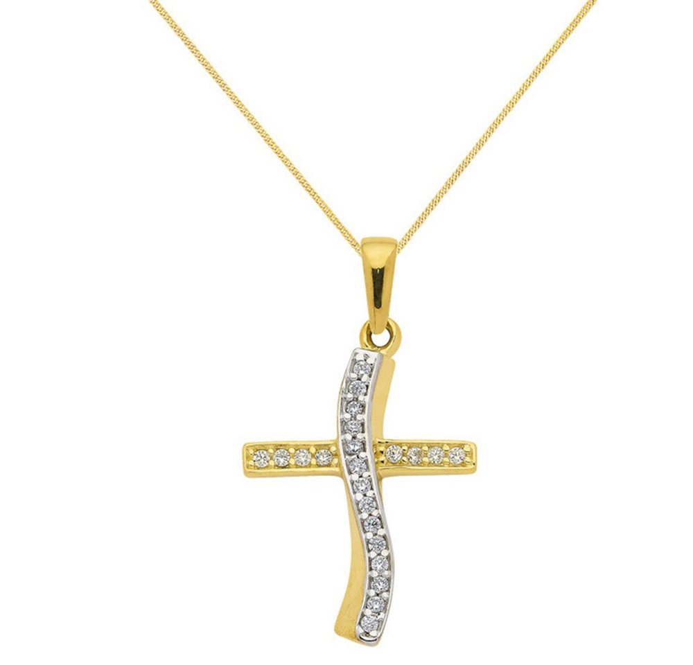 HOPLO Kreuzanhänger Anhänger Kreuz mit Zirkonia mit Kette 1,1 mm 333-8 Karat Gold, Made in Germany von HOPLO