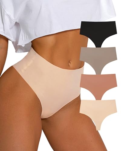 HORISUN Damen-Tangas, hohe Taille, atmungsaktiv, No Show Höschen für Frauen, nahtlose Unterwäsche, 4 Stück, 4er-Pack Grundlagen, L von HORISUN