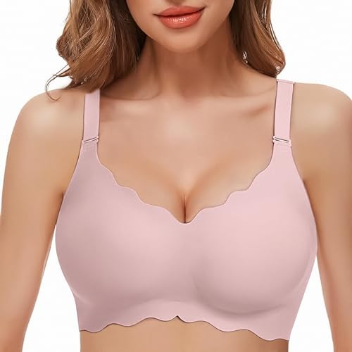 HORISUN Drahtlose BHS für Damen, ohne Bügel, V-Ausschnitt, Bralettes mit Unterstützung, Komfort, glättender T-Shirt-Nahtlos-BH (Rosa 2XL) von HORISUN