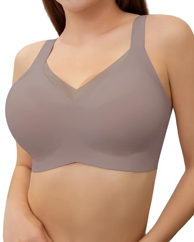 HORISUN Drahtlose Push-up-BHS, Bequeme, Nahtlose, unterstützende BHS, vollständig bedeckender BH, BHS in Übergröße für Damen (Braun 2XL) von HORISUN