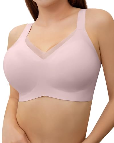 HORISUN Drahtlose Push-up-BHS, Bequeme, Nahtlose, unterstützende BHS, vollständig bedeckender BH, BHS in Übergröße für Damen (Rosa XL) von HORISUN