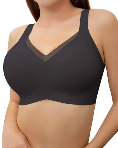 HORISUN Drahtlose Push-up-BHS, Bequeme, Nahtlose, unterstützende BHS, vollständig bedeckender BH, BHS in Übergröße für Damen (Schwarz 2XL) von HORISUN