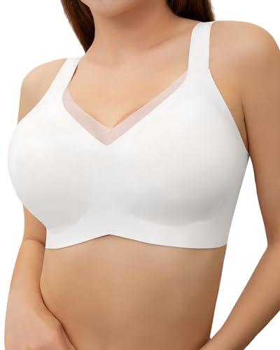 HORISUN Drahtlose Push-up-BHS, Bequeme, Nahtlose, unterstützende BHS, vollständig bedeckender BH, BHS in Übergröße für Damen (Weiß XL) von HORISUN