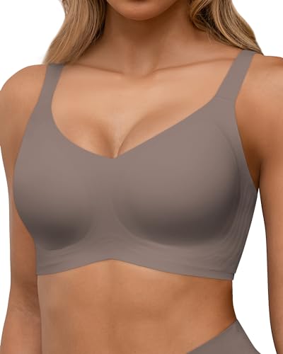 HORISUN Nahtlose BHS, vollständige Abdeckung, kabelloser Push-up-BH für Damen, Bequeme Bralettes mit V-Ausschnitt und Unterstützung (Grau 2XL) von HORISUN