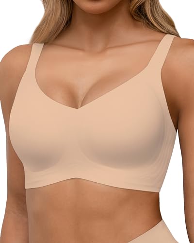 HORISUN Nahtlose BHS, vollständige Abdeckung, kabelloser Push-up-BH für Damen, Bequeme Bralettes mit V-Ausschnitt und Unterstützung (Hautfarben 2XL) von HORISUN