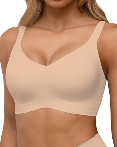 HORISUN Nahtlose BHS, vollständige Abdeckung, kabelloser Push-up-BH für Damen, Bequeme Bralettes mit V-Ausschnitt und Unterstützung (Hautfarben 3XL) von HORISUN