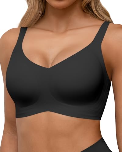 HORISUN Nahtlose BHS, vollständige Abdeckung, kabelloser Push-up-BH für Damen, Bequeme Bralettes mit V-Ausschnitt und Unterstützung (Schwarz 2XL) von HORISUN