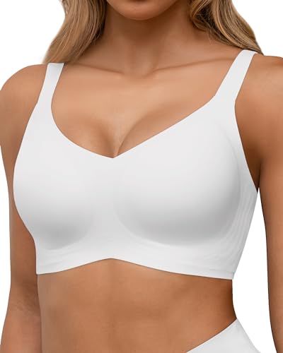 HORISUN Nahtlose BHS, vollständige Abdeckung, kabelloser Push-up-BH für Damen, Bequeme Bralettes mit V-Ausschnitt und Unterstützung (Weiß 2XL) von HORISUN