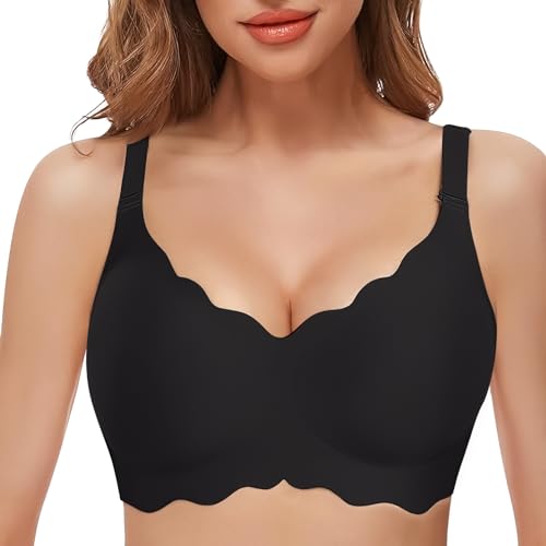 HORISUN Drahtlose BHS für Damen, ohne Bügel, V-Ausschnitt, Bralettes mit Unterstützung, Komfort, glättender T-Shirt-Nahtlos-BH (Schwarz S) von HORISUN