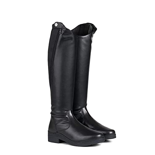 HORZE Hannover Hoher Reitstiefel Mit Diagonal Verlaufenden Reißverschluss Und Elastischen Einsätzen, Niedriger Absatz, Wadenbreite Normal, Schwarz, 41 von HORZE