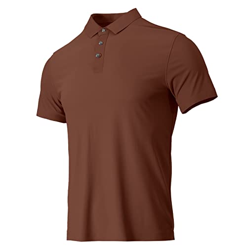 HOTIAN Herren Poloshirts Kurzarm Herren Kurzarm Schnelltrocknend Atmungsaktives Poloshirts Sommer Slim Fit Basic Kurzarm Caramel L von HOTIAN