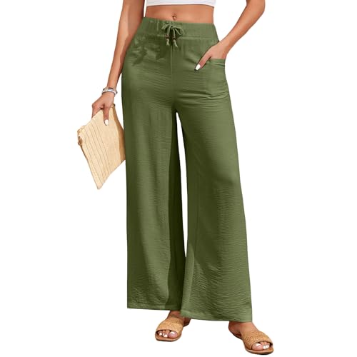 HOTIAN Weite Hosen Damen Weites Leinenhose Lang Hohe Taille Dehnbar Freizeithose Leicht Sommerhose mit Tasche HOTIAN Weite Hosen Damen Weites Leinenhose Lang Hohe Taille Dehnbar Freizeithose Leicht Sommerhose mit Tasche von HOTIAN