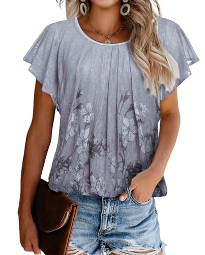 Hotouch Damen Mesh Bluse Fledermaus Arm Blumen Tunika Shirt Elegant Doppellagig Rundhals Oberteile Mesh T-Shirt von Hotouch