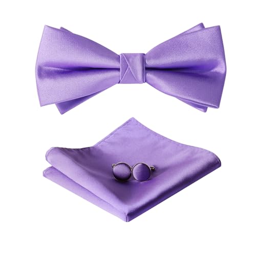 HOULIFE Fliege Herren Set - Verstellbare Fliege aus Satin Polyester Vorgebunden Fliege, einfarbige Einstecktuch, Manschettenknöpfe Set für Bräutigam Hochzeit formal mit Geschenkbox, Lila HOULIFE Fliege Herren Set - Verstellbare Fliege aus Satin Polyester Vorgebunden Fliege, einfarbige Einstecktuch, Manschettenknöpfe Set für Bräutigam Hochzeit formal mit Geschenkbox, Lila von HOULIFE
