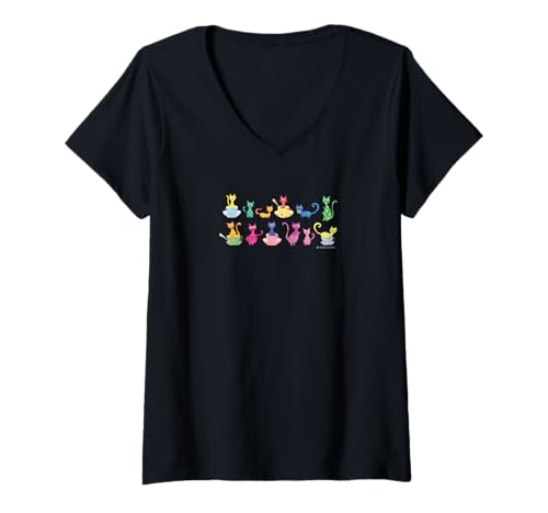 Damen Cuppa-Cat T-Shirt mit V-Ausschnitt Damen Cuppa-Cat T-Shirt mit V-Ausschnitt von HOUSE OF TURNOWSKY APPAREL